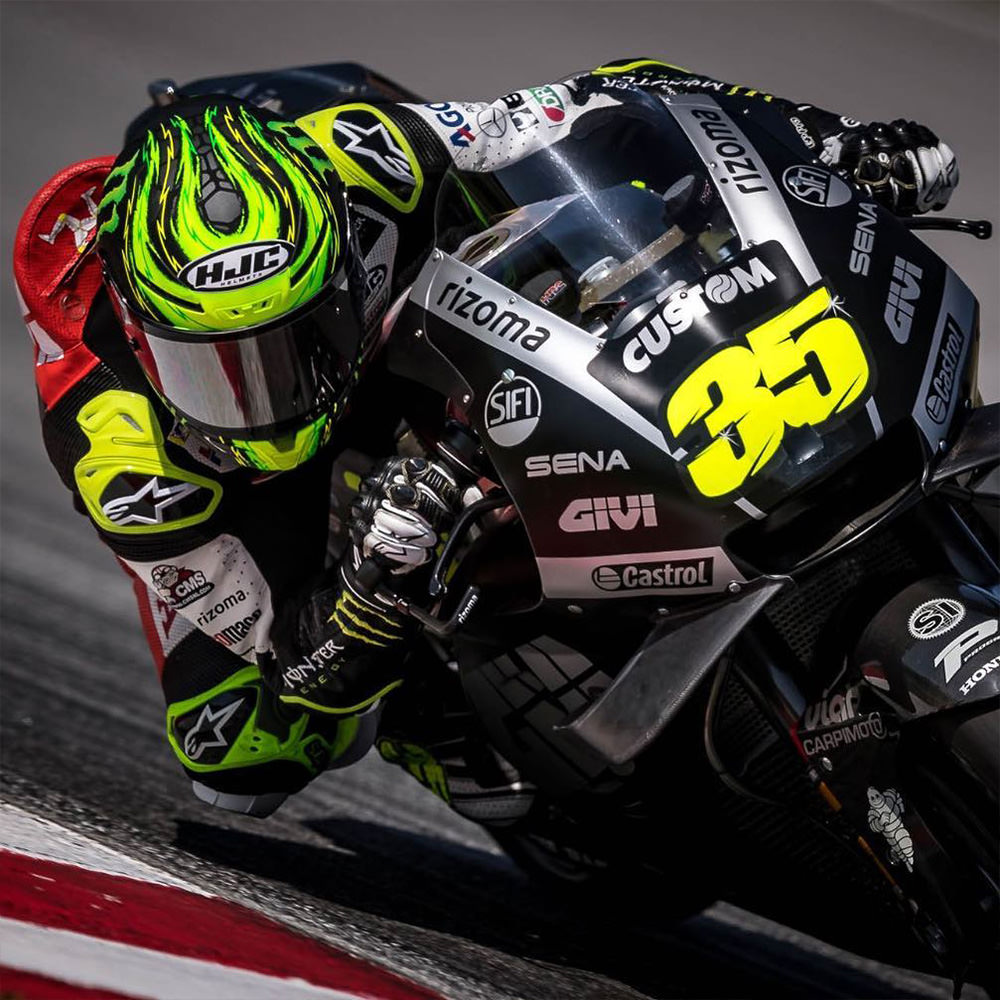 Cal Crutchlow during a race wearing HJC helmet