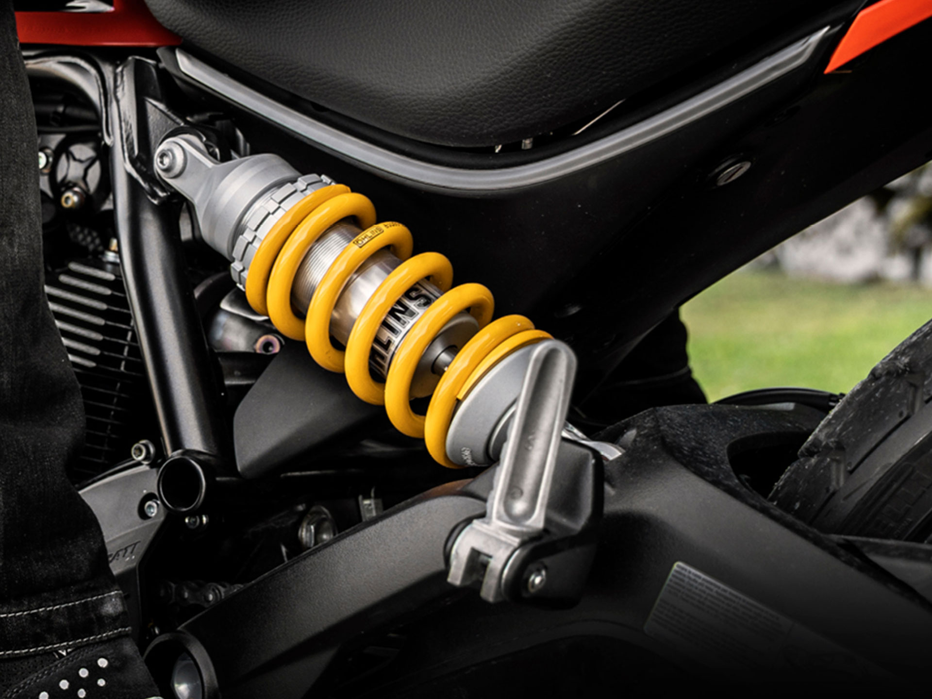 Ohlins shock absorber on a motorcycle